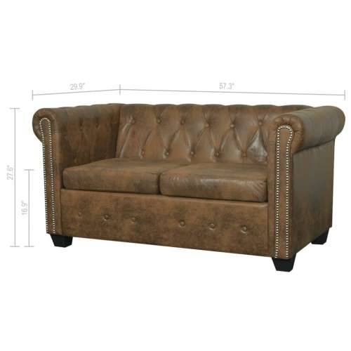 Chesterfield kauč s 2 sjedišta, smeđa umjetna koža Cijena