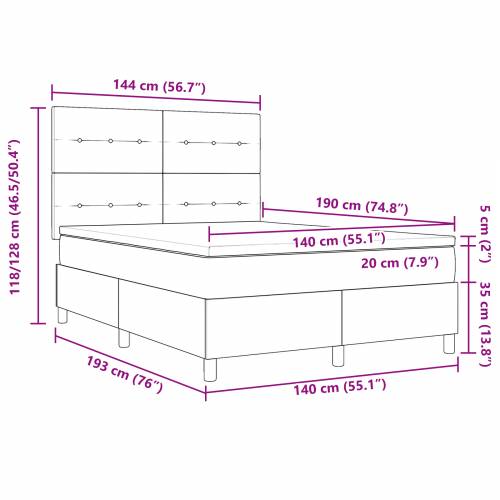 Box Spring Krevet s Madracem - Crna, 140x190 cm, Baršun Cijena