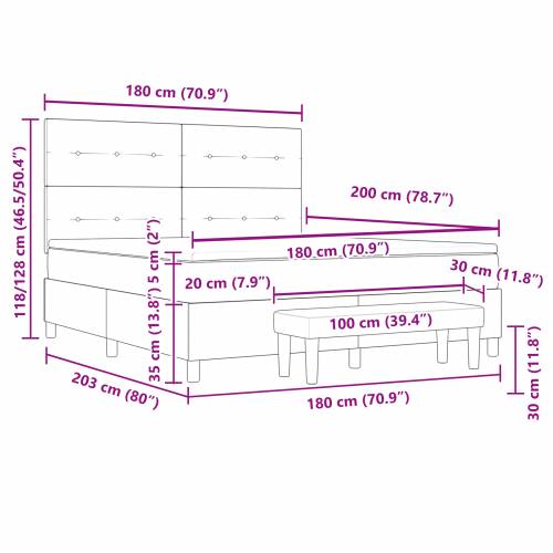 Box Spring Krevet s madracem i klupom Tamno siva 180x200 cm Cijena