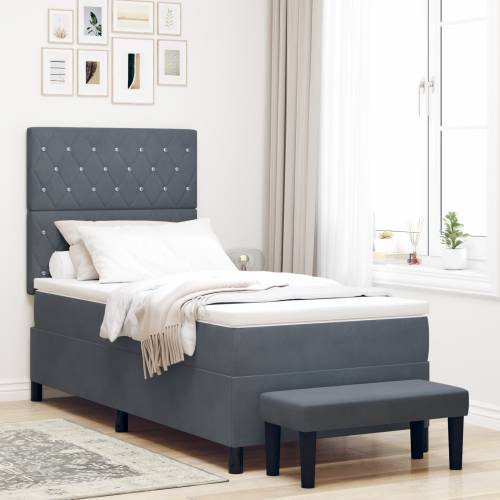 Box Spring Krevet s Madracem i Klupom Tamno Siva 90x190 cm Baršun Cijena