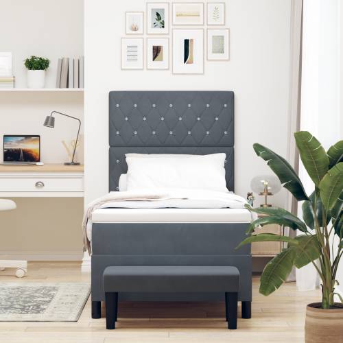 Box Spring Krevet s Madracem i Klupom Tamno Siva 90x190 cm Baršun Cijena