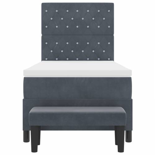 Box Spring Krevet s Madracem i Klupom Tamno Siva 90x190 cm Baršun Cijena