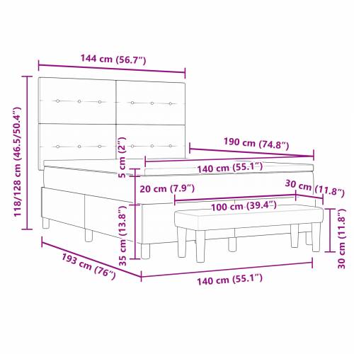 Box Spring Krevet s Madracem & Benchom Crni 140x190 cm Baršun Cijena