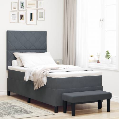 Box Spring Krevet s Madracem i Klupom Tamno Sivi 90x190 cm Baršun Cijena