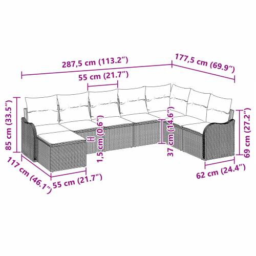 8 komadni set baštenskih sofa s jastučićima siva poli ratan Cijena