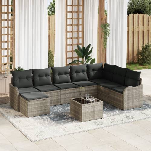 9-dijelni vrtni sofa set s jastučićima sivi poli ratan Cijena