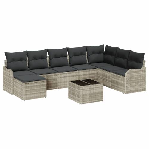 9-dijelni vrtni sofa set s jastučićima sivi poli ratan Cijena