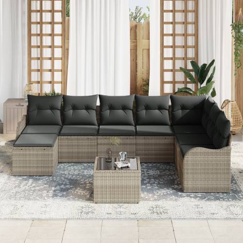 9-dijelni vrtni sofa set s jastučićima sivi poli ratan Cijena