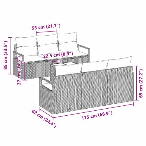 Set od 7 komada Vrtne Sofe s Jastučićima Crna Poly Rattan Cijena