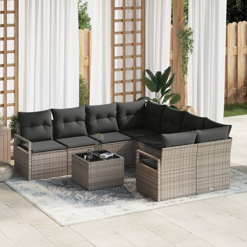 9-dijelni Vrtni Sofa Set s Jastucima Sivi Poli Ratan Cijena