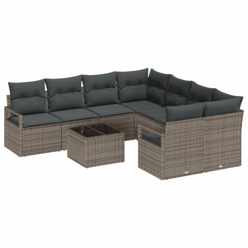 9-dijelni Vrtni Sofa Set s Jastucima Sivi Poli Ratan Cijena