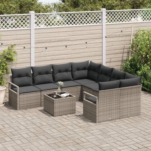9-dijelni Vrtni Sofa Set s Jastucima Sivi Poli Ratan Cijena