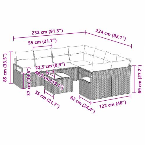 9-dijelni vrtni kauč set (vrtna garnitura) s jastučićima svijetlosivi poli ratan Cijena