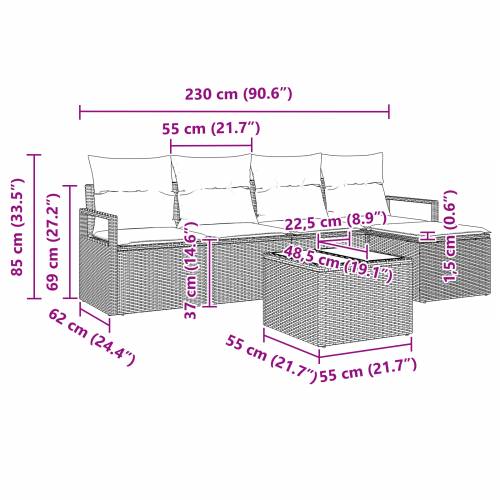 set od 6 komada vrtnih kauča (vrtna garnitura) s jastučićima sive boje poli ratana Cijena