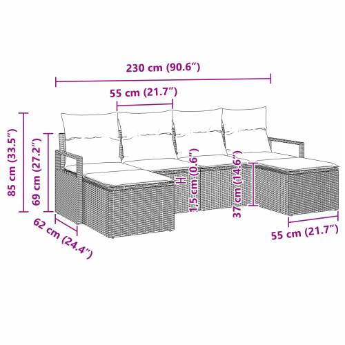 6-dijelni set vrtnog namještaja s jastucima bež poli ratan Cijena