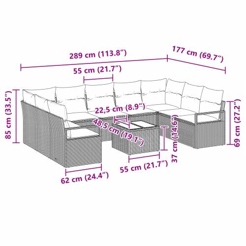 Set vrtnih sofa od 10 komada s jastučićima smeđi poli ratan Cijena