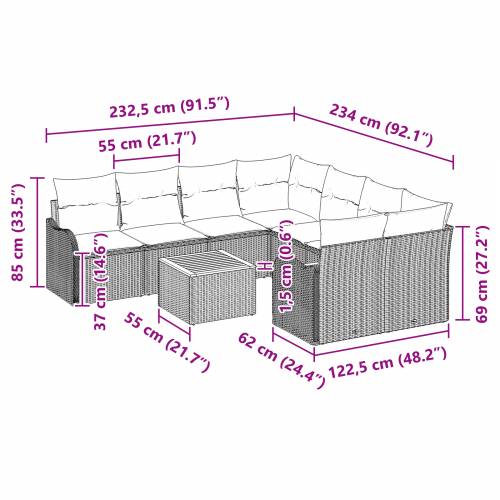 9-dijelni set vrtnog sofa s jastučićima siva poli ratan akacija Cijena