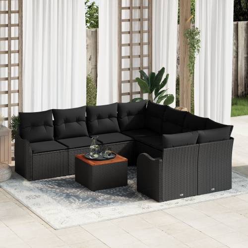 Set od 9 vrtnih sofa s jastučićima Crni poli ratan acacija Cijena
