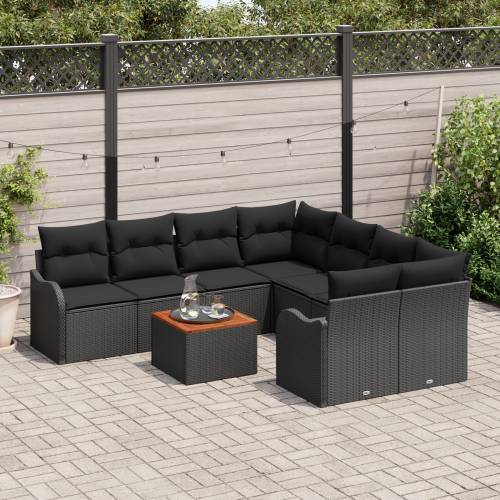 Set od 9 vrtnih sofa s jastučićima Crni poli ratan acacija Cijena