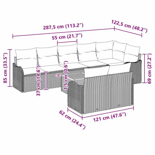set od 9 komada vrtnog namještaja s jastučićima siva poly ratan akacija Cijena