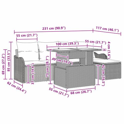 set od 6 komada vrtnih sofa s jastucima svijetlosivi poli ratan Cijena