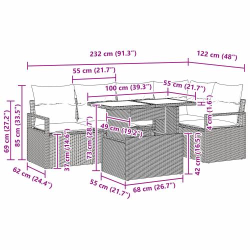 6-dijelni vrtni sofa set s jastučićima smeđa poli ratan Cijena