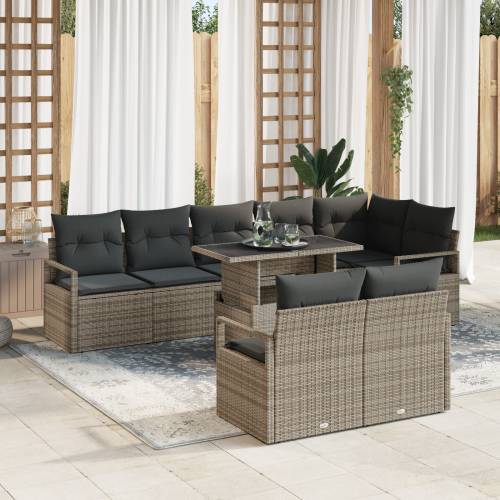 9-dijelni Vrtni Sofa Set s Jastucima Sivi Poly Rattan Cijena