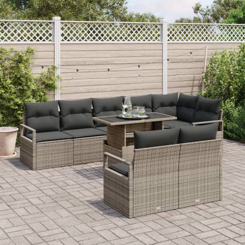 9-dijelni Vrtni Sofa Set s Jastucima Sivi Poly Rattan Cijena