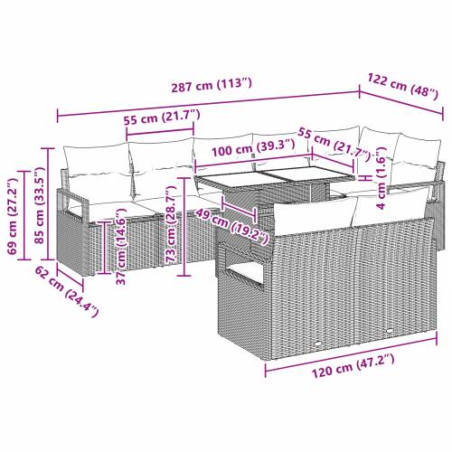 9-dijelni Vrtni Sofa Set s Jastucima Sivi Poly Rattan Cijena