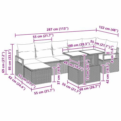 Vrtna garnitura - 8-dijelni set vrtnih sofa s jastučićima siva poli ratan Cijena