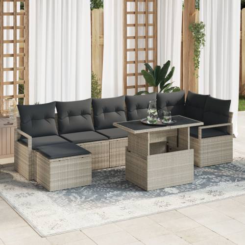 8-dijelni vrtni set sofa s jastučićima u svjetlosivoj boji od poly ratana Cijena
