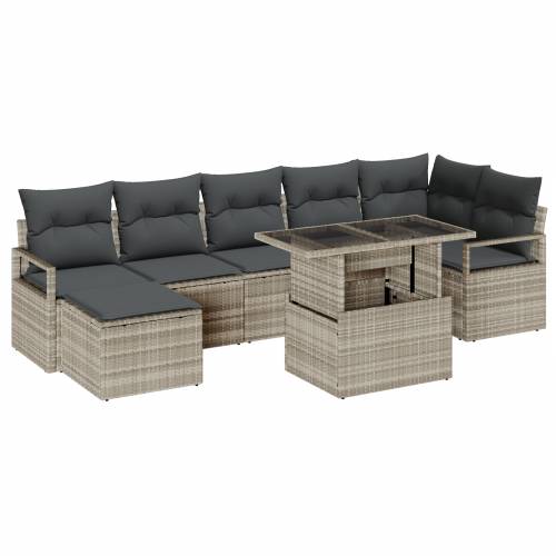 8-dijelni vrtni set sofa s jastučićima u svjetlosivoj boji od poly ratana Cijena
