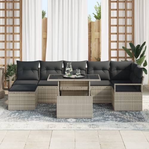 8-dijelni vrtni set sofa s jastučićima u svjetlosivoj boji od poly ratana Cijena