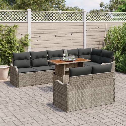 9 Dijelni Vrtni Sofa Set sa Jastučićima Siva Poli Rattan Akacija Cijena