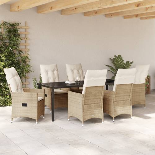 Set od 7 komada vrtne blagovaonske garniture s jastučićima bež poli ratan Cijena