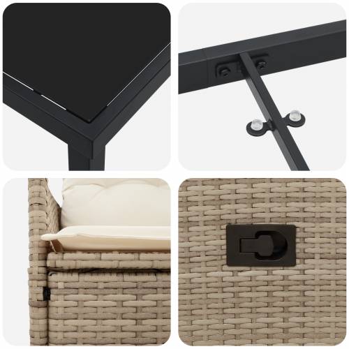 Set od 7 komada vrtne blagovaonske garniture s jastučićima bež poli ratan Cijena