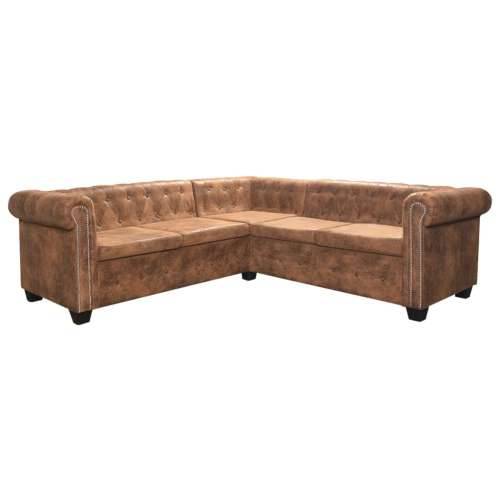 Chesterfield kutna sofa za 5 osoba smeđa umjetna koža - Smeđa peterosjed Cijena