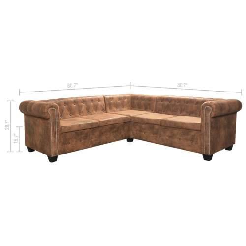 Chesterfield kutna sofa za 5 osoba smeđa umjetna koža - Smeđa peterosjed Cijena