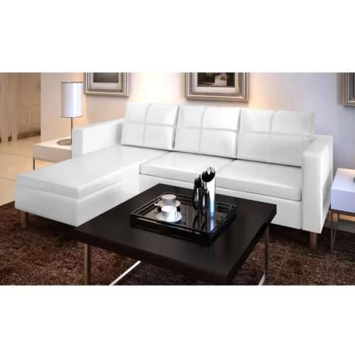 Sekcijska sofa za 3 osobe, umjetna koža, bijela - Bijela Cijena