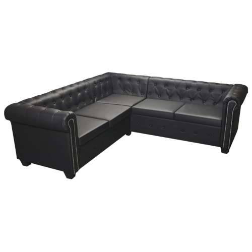 Chesterfield Kutna Sofa za 5 Osoba, Crna, Imitacija Kože - Crna peterosjed Cijena