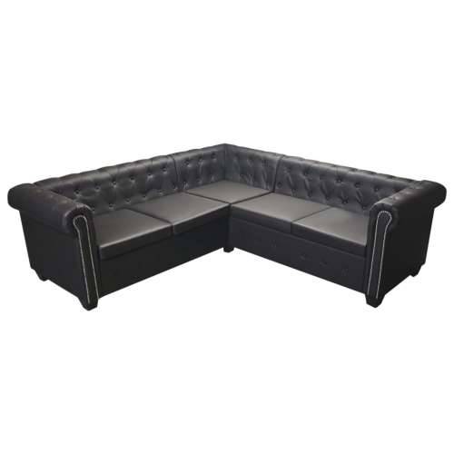 Chesterfield Kutna Sofa za 5 Osoba, Crna, Imitacija Kože - Crna peterosjed Cijena