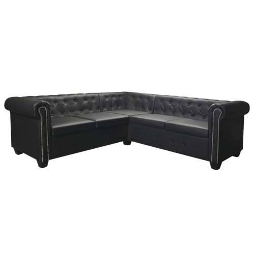 Chesterfield Kutna Sofa za 5 Osoba, Crna, Imitacija Kože - Crna peterosjed Cijena