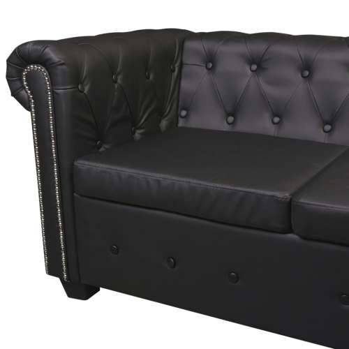 Chesterfield Kutna Sofa za 5 Osoba, Crna, Imitacija Kože - Crna peterosjed Cijena