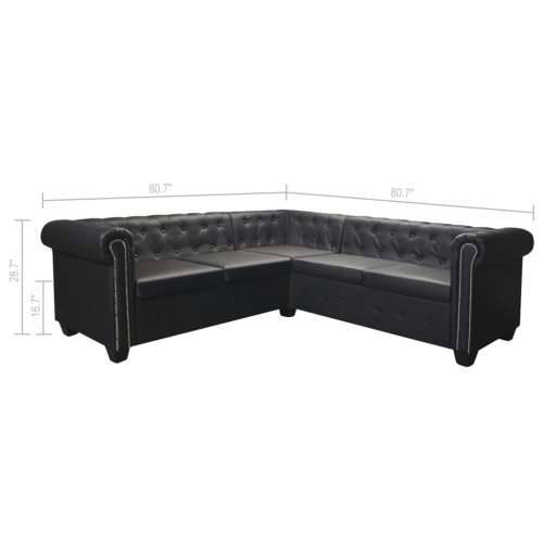 Chesterfield Kutna Sofa za 5 Osoba, Crna, Imitacija Kože - Crna peterosjed Cijena