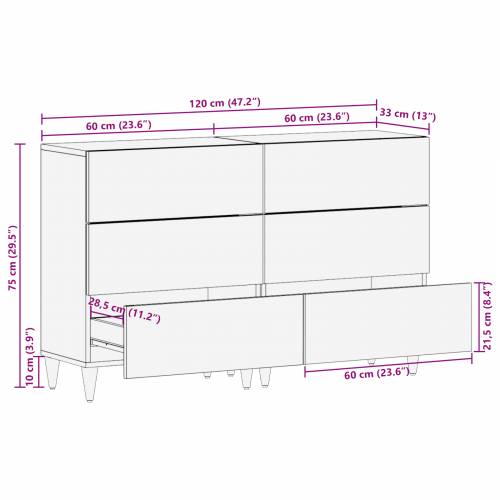 Sideboardi 2 kom Medena smeđa 60x33.5x75 cm Puno grubo drvo manga Cijena