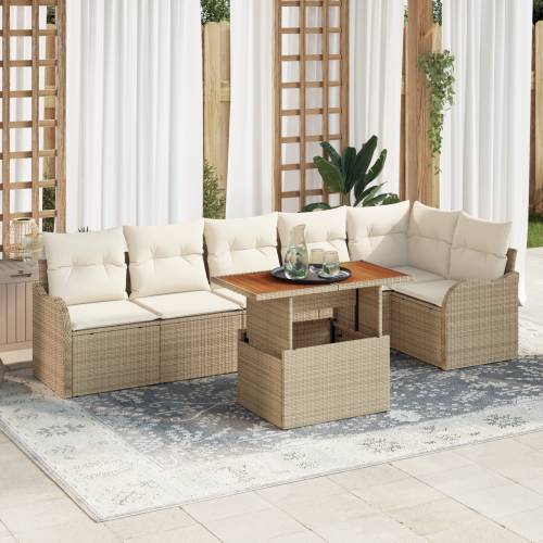 set od 7 komada vrtnih sofa s jastučićima bež poli ratan akacija Cijena