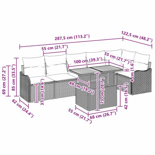 set od 7 komada vrtnih sofa s jastučićima bež poli ratan akacija Cijena