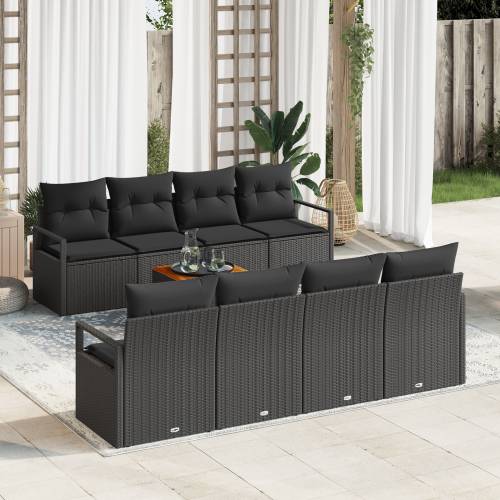 9-Dijelni Vrtni Sofa Set s Jastucima Crna Poli Ratan Akacija Cijena