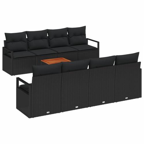 9-Dijelni Vrtni Sofa Set s Jastucima Crna Poli Ratan Akacija Cijena