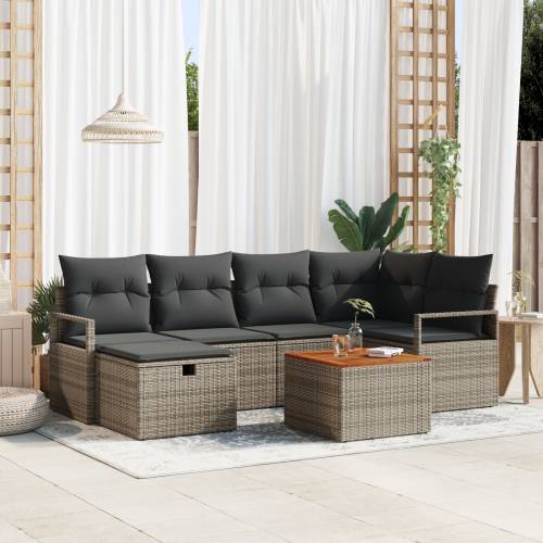 Vrtna garnitura - 7-dijelni set vrtnih sofa s jastučićima siva poly rattan Cijena